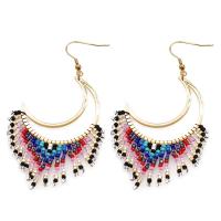 Fashion Fringe Earrings Seedbead with Zinc Alloy Moon gold color plated Bohemian style & for woman & hollow nickel lead & cadmium free Sold By Pair