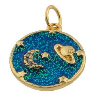 Rhinestone Brass Pendants, Round, gold color plated, fashion jewelry & DIY & enamel & with rhinestone, mixed colors, nickel, lead & cadmium free, 16x14x3mm, Sold By PC