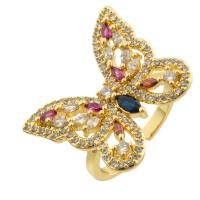 Cubic Zirconia Micro Pave Brass Ring Butterfly gold color plated fashion jewelry & DIY & micro pave cubic zirconia & with rhinestone mixed colors nickel lead & cadmium free Sold By PC