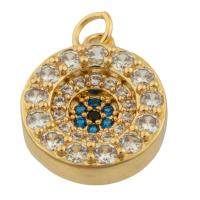 Evil Eye Pendants, Brass, Round, gold color plated, fashion jewelry & DIY & with rhinestone, mixed colors, nickel, lead & cadmium free, 14x12x4mm, Sold By PC