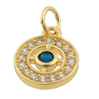 Evil Eye Pendants, Brass, Round, gold color plated, fashion jewelry & DIY & with rhinestone, mixed colors, nickel, lead & cadmium free, 13x10x2mm, Sold By PC