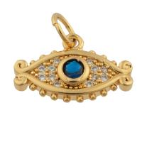 Evil Eye Pendants, Brass, gold color plated, fashion jewelry & DIY & with rhinestone, mixed colors, nickel, lead & cadmium free, 10x15x3mm, Sold By PC