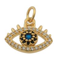 Evil Eye Pendants, Brass, with Glass Rhinestone, gold color plated, fashion jewelry & DIY & with rhinestone, mixed colors, nickel, lead & cadmium free, 12x14x3mm, Sold By PC