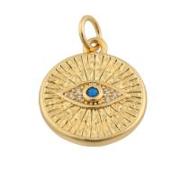Evil Eye Pendants, Brass, Round, gold color plated, fashion jewelry & DIY & with rhinestone, mixed colors, nickel, lead & cadmium free, 17x14x2mm, Sold By PC