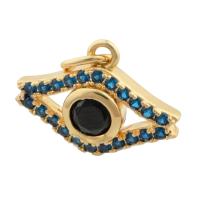 Evil Eye Pendants, Brass, with Glass Rhinestone, Round, gold color plated, fashion jewelry & DIY & with rhinestone, mixed colors, nickel, lead & cadmium free, 11x15x3mm, Sold By PC
