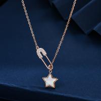 Cubic Zircon Micro Pave Brass Necklace with Shell Star plated fashion jewelry & micro pave cubic zirconia nickel lead & cadmium free Length Approx 17 Inch Sold By PC