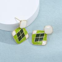 Brass Drop Earring, Square, plated, fashion jewelry & enamel, golden, nickel, lead & cadmium free, 29x34mm, Sold By Pair