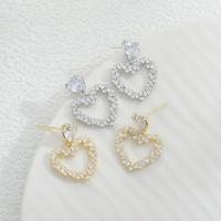 Brass Drop Earring Heart plated fashion jewelry & micro pave cubic zirconia nickel lead & cadmium free Sold By Pair
