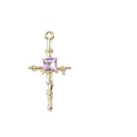 Zinc Alloy Pendant Cross KC gold color plated DIY & with rhinestone Sold By PC