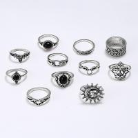 Zinc Alloy Ring Set with Gemstone silver color plated 11 pieces & fashion jewelry & for woman & with rhinestone silver color Sold By Set