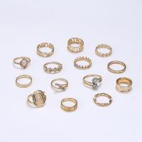 Ensemble d’anneau en alliage de zinc, avec Opale, Placage de couleur d'or, 14 pièces & bijoux de mode & pour femme & avec strass, doré, Vendu par fixé