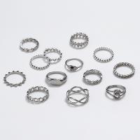 Juego de anillos de aleación de zinc, con Piedras preciosas, chapado en color de plata, 13 piezas & Joyería & para mujer, plateado, Vendido por Set