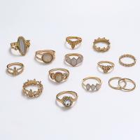 Cink Alloy Ring Set, Cink ötvözet, -val Opál, arany színű aranyozott, 14 darab & divat ékszerek & a nő & zománc & strasszos, aranysárga, Által értékesített Set