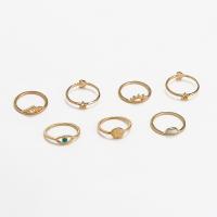 Cink Alloy Ring Set, Cink ötvözet, arany színű aranyozott, 7 darab & divat ékszerek & a nő & zománc, aranysárga, Által értékesített Set
