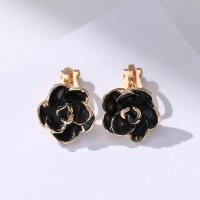Zinc Alloy Earring Clip Flower gold color plated fashion jewelry & for woman & enamel two different colored Sold By Pair