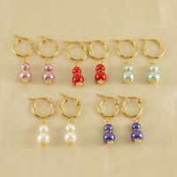 Titanium Steel  Earring with Plastic Pearl Calabash 18K gold plated fashion jewelry & for woman 6mm 8mm Sold By Pair