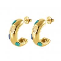 Stainless Steel Stud Earrings, 304 Stainless Steel, with turquoise, 18K gold plated, fashion jewelry & for woman, golden, 22x7.50mm, Sold By Pair