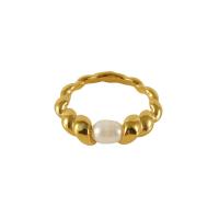 Stainless Steel Finger Ring 304 Stainless Steel with Plastic Pearl 18K gold plated fashion jewelry & for woman golden 25mm US Ring Sold By PC
