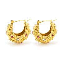 Titanium Steel  Earring, 18K gold plated, fashion jewelry & for woman & with rhinestone, golden, 25x24mm, Sold By Pair
