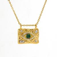 Titanstahl Halskette, mit Malachit, 18K vergoldet, Modeschmuck & unisex & mit Strass, goldfarben, 20x15mm, verkauft per ca. 17.72 ZollInch Strang