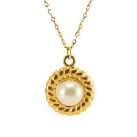 Stainless Steel Jewelry Necklace 304 Stainless Steel with Plastic Pearl 18K gold plated fashion jewelry & for woman golden Length Approx 17.72 Inch Sold By PC