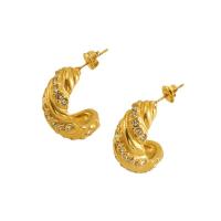 Titanium Steel  Earring, 18K gold plated, fashion jewelry & for woman & with rhinestone, golden, 25x11mm, Sold By Pair