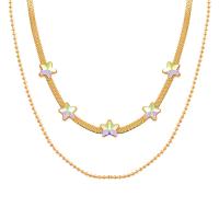 Multi Layer Necklace 316L Stainless Steel with Crystal with 1.97inch extender chain Vacuum Ion Plating Double Layer & fashion jewelry & for woman golden Length Approx 15.75 Inch Approx 18.11 Inch Sold By PC