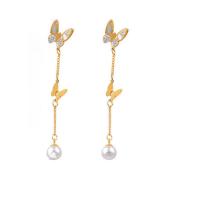 Stainless Steel Drop Earring 316L Stainless Steel with Shell & Plastic Pearl Butterfly Vacuum Ion Plating fashion jewelry & for woman golden 75mm Sold By Pair