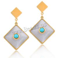 Stainless Steel Drop Earring 316L Stainless Steel with Natural Stone & Glass Square Vacuum Ion Plating fashion jewelry & for woman golden 41mm Sold By Pair