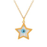 Evil Eye Jewelry Necklace, 316L Stainless Steel, with Shell, with 1.97inch extender chain, Star, Vacuum Ion Plating, fashion jewelry & for woman, golden, 16mm, Length:Approx 15.75 Inch, Sold By PC