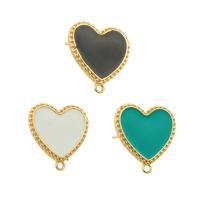 Messing Earring Drop Component, Heart, guldfarve belagt, mode smykker & du kan DIY & emalje, flere farver til valg, nikkel, bly & cadmium fri, 18x16x2mm, Solgt af par