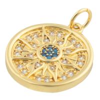 Rhinestone Brass Pendants, Round, gold color plated, fashion jewelry & DIY & with rhinestone, mixed colors, nickel, lead & cadmium free, 18x16x2mm, Sold By PC