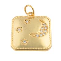 Rhinestone Brass Vedhæng, Messing, Square, guldfarve belagt, mode smykker & du kan DIY & med rhinestone, nikkel, bly & cadmium fri, 18x16x2mm, Solgt af PC