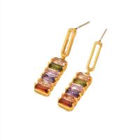Brass Drop Earring, with Cubic Zirconia, real gold plated, fashion jewelry & for woman, mixed colors, nickel, lead & cadmium free, 7x30mm, Sold By Pair