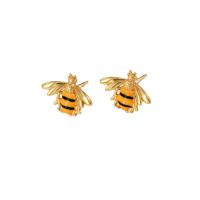 Латунь Стад Серьги, Пчела, плакированный настоящим золотом, ювелирные изделия моды & Женский, не содержит никель, свинец, 20x15mm, продается Пара