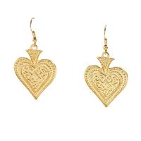 Tibetan Style Drop Earrings, Heart, gold color plated, fashion jewelry & for woman, nickel, lead & cadmium free, 27x55mm, Sold By Pair