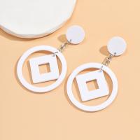 Tibetan Style Drop Earrings, with Acrylic, Round, silver color plated, fashion jewelry & for woman, white, nickel, lead & cadmium free, 65x110mm, Sold By Pair