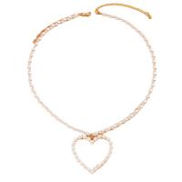 Zinc Alloy smykker halskæde, med Plastic Pearl, med 8CM extender kæde, Heart, guldfarve belagt, mode smykker & for kvinde, nikkel, bly & cadmium fri, Solgt af PC