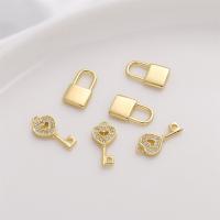 Cubic Zirconia Micro Pave Brass Pendant Lock and Key plated DIY  & micro pave cubic zirconia golden nickel lead & cadmium free Sold By PC