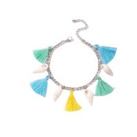 Zinc Alloy Anklet with Polyester Yarns & Shell with 5cm extender chain silver color plated fashion jewelry & for woman multi-colored Sold By PC