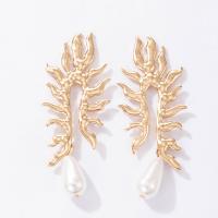 Zinc Alloy Drop Earrings with Plastic Pearl gold color plated fashion jewelry & for woman two different colored Sold By Pair