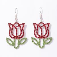 Boucles d'oreilles en alliage de zinc, Rose, bijoux de mode & pour femme & avec strass, deux couleurs différentes, 60x30mm, Vendu par paire