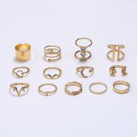 Ensemble d’anneau en alliage de zinc, Placage, 13 pièces & bijoux de mode & pour femme & avec strass, plus de couleurs à choisir, Vendu par fixé