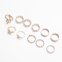 Ensemble d’anneau en alliage de zinc, Placage, 11 PCS. & bijoux de mode & pour femme & avec strass, plus de couleurs à choisir, Vendu par fixé