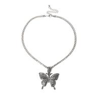 Zinc Alloy Jewelry Necklace with 5cm extender chain Butterfly plated fashion jewelry & for woman & with rhinestone 40mm Length 46 cm Sold By PC
