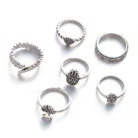 Cink Alloy Ring Set, Cink ötvözet, galvanizált, 6 darab & divat ékszerek & a nő, ezüst, Által értékesített Set