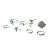 Cink Alloy Ring Set, Cink ötvözet, -val türkiz, ezüst színű bevonattal, 8 darab & divat ékszerek & a nő, két különböző színű, Által értékesített Set