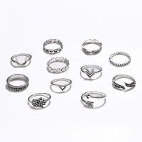 Cink Alloy Ring Set, Cink ötvözet, ezüst színű bevonattal, 11 darabszám & divat ékszerek & a nő, ezüst, Által értékesített Set