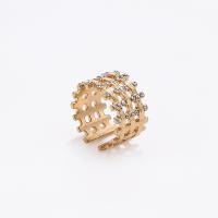 Tibetan Style Finger Ring, gold color plated, fashion jewelry & for woman & with rhinestone, golden, 12x18mm, Sold By PC