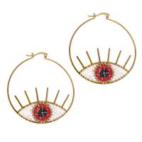 Seedbead Hoop Earring, with Tibetan Style, Evil Eye, gold color plated, Bohemian style & for woman, more colors for choice, 50x50mm, Sold By Pair